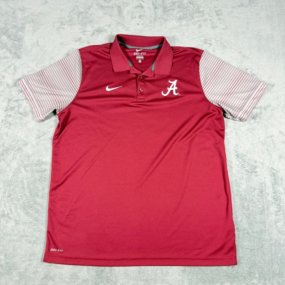Nike Mens XL Alabama Crimson Tide Dri-FIT Polo Shirt Striped Sleeve